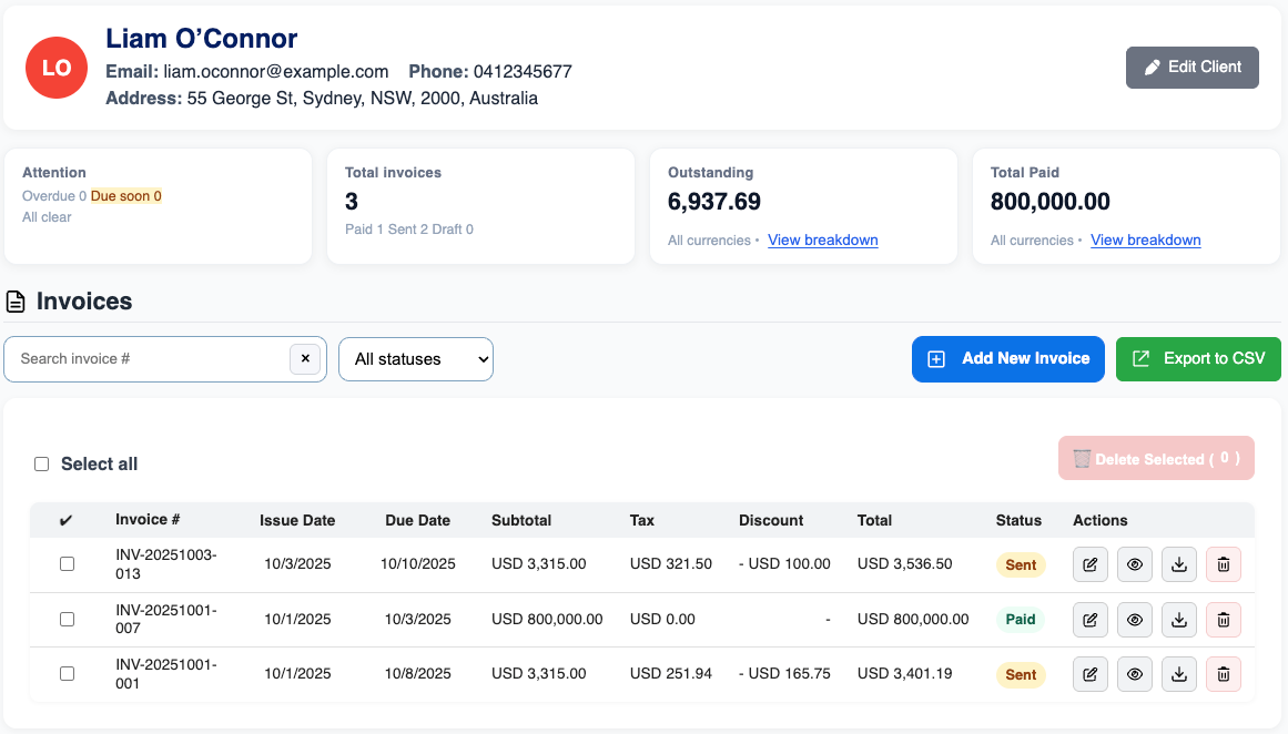 Track invoices